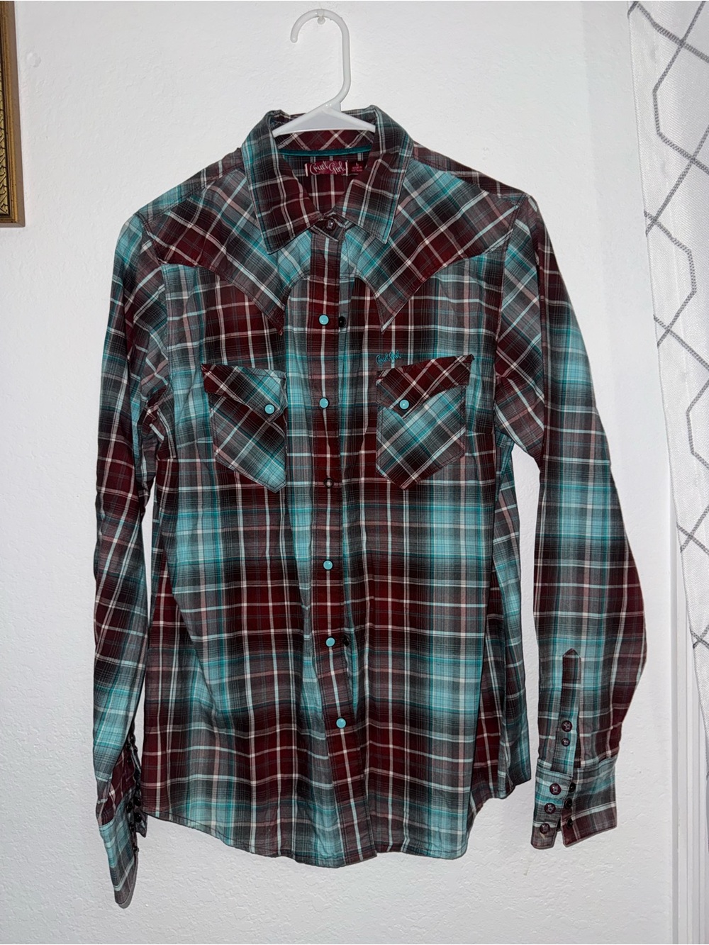 Cruel Girl Teal & Burgundy Plaid Western Button-Down Shirt
